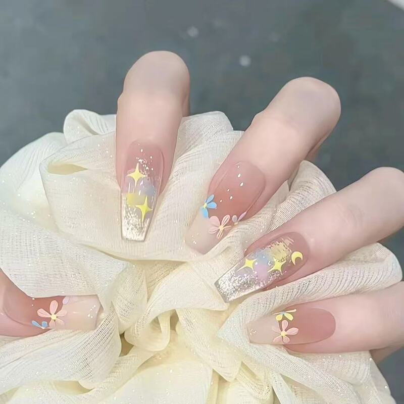 Spring Atmosphere-Inspired New Style Oil Painting Press-On Nails for Girls, High Aesthetic Value, Dopamine-Enhancing, Brightening, Monet Garden Manicure, Removable