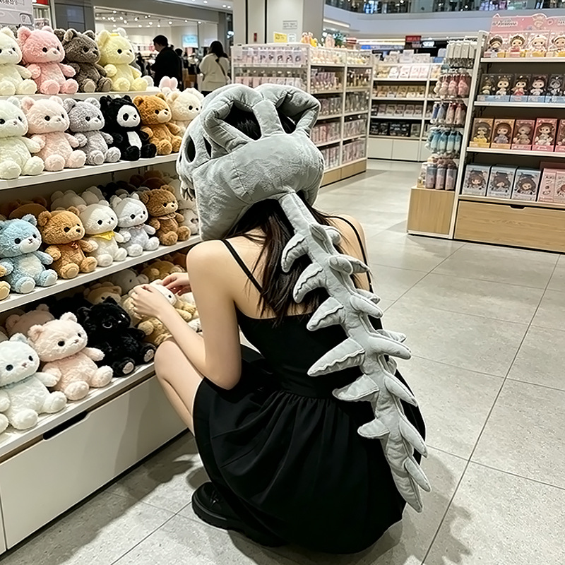Halloween Dinosaur Skeleton Plush Hat Jurassic Spinosaurus Hat Party Cosplay Costume Doll Outfit