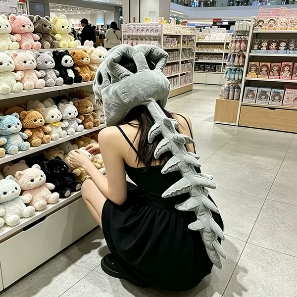 Halloween Dinosaur Skeleton Plush Hat Jurassic Spinosaurus Hat Party Cosplay Costume Doll Outfit