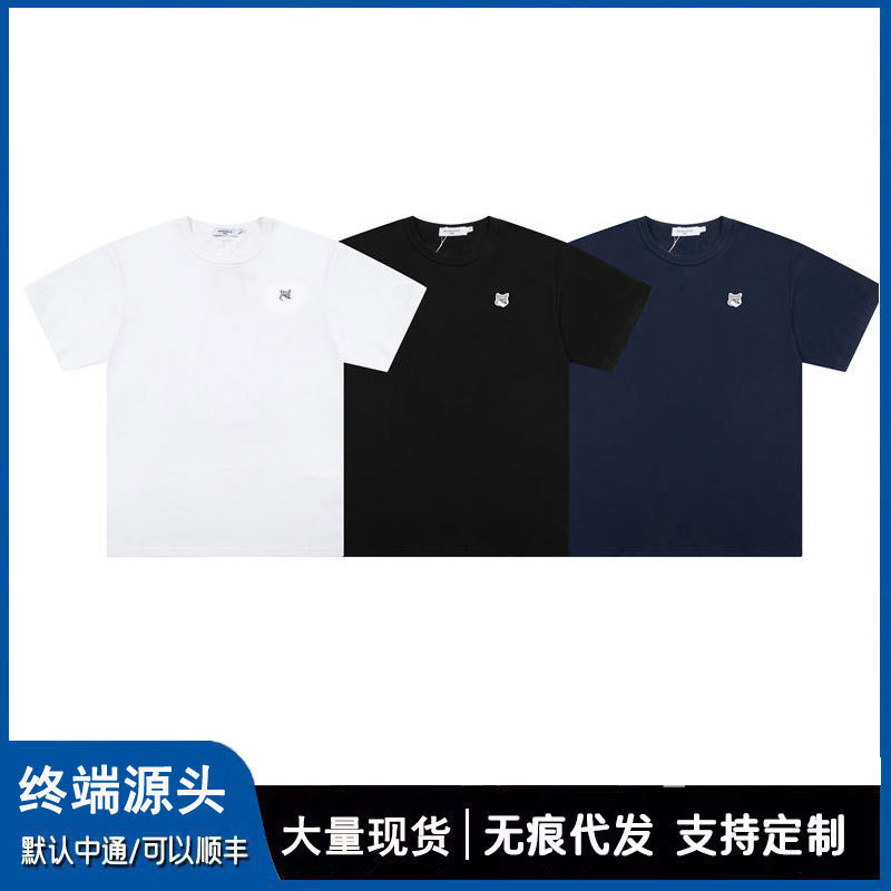 Cross-border original 300g heavy cotton French MK small fox head embroidery T-shirt short sleeve men's and women's couples half sleeve