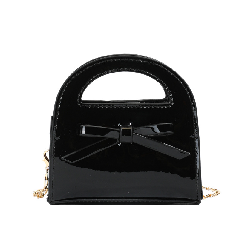 Bolsa de cadena de laca de moda brillante, dulce y lindo, bolso de arco para niñas, bolso para niños de color sólido