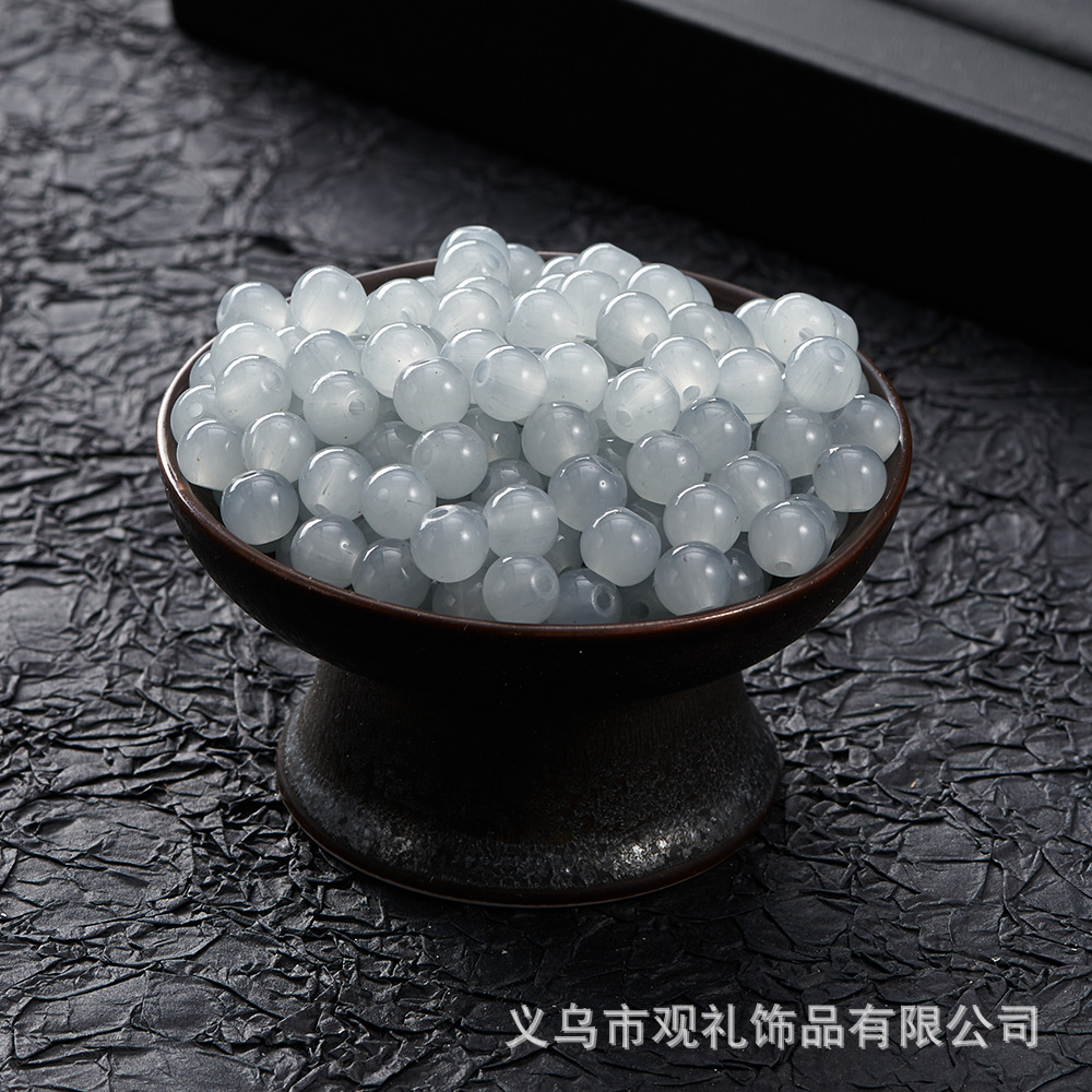 Primavera y verano imitación de cristal imitación de jade natural de 8mm de color sólido perlas de vidrio perlas diy accesorios de pulsera perlas sueltas
