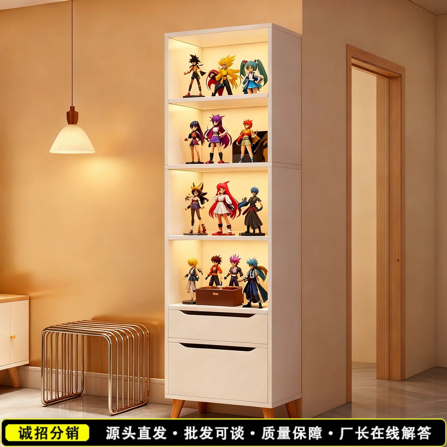 奶油风书架家用多层展示柜客厅储物柜不占地方的小书柜手办收纳柜