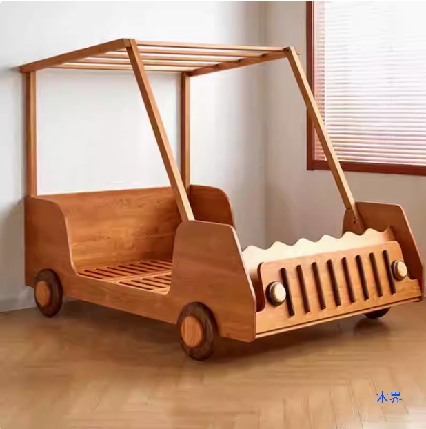 Modern cartoon crib from natural wood