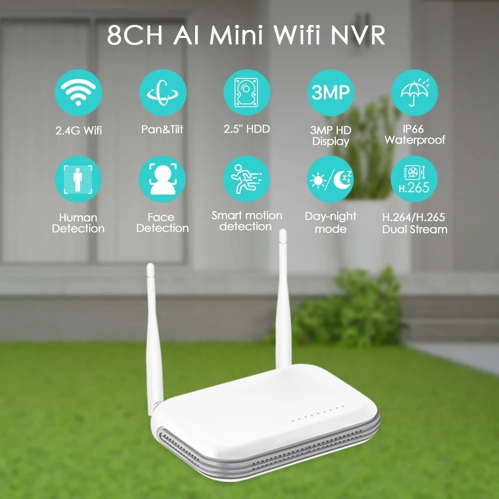 NVR Mini WiFi NVR 8CH 3MP 4CH 5MP H.265 Onvif Kablosuz Ağ Video Kaydedici