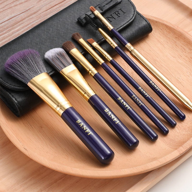 Set de brochas de maquillaje - 7 piezas de pelo de caballo, para rostro y ojos