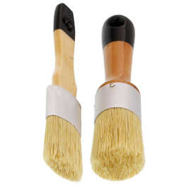 1英寸蜡笔刷2件套纯猪鬃圆头刷桦木柄刷涂料油漆刷清洁刷上色硬毛