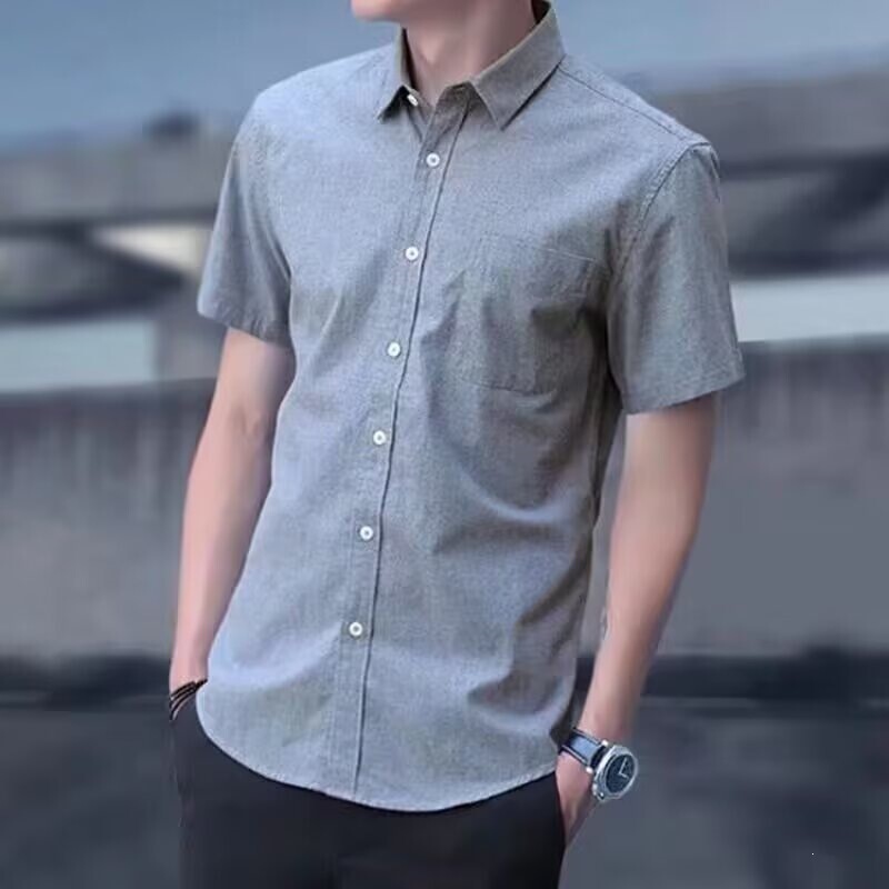 Summer men's short-sleeve shirt, lightweight, slim-fit, Korean-style, trendy, suitable for young people, business office tops, workwear Summer men's short-sleeve shirt, lightweight, slim-fit, Korean-style, trendy, suitable for young people, business office tops, workwear