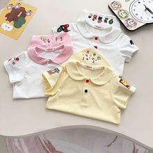外贸日单儿童打底衫25夏儿童内搭卡通刺绣衬衣男女童娃娃领潮2532