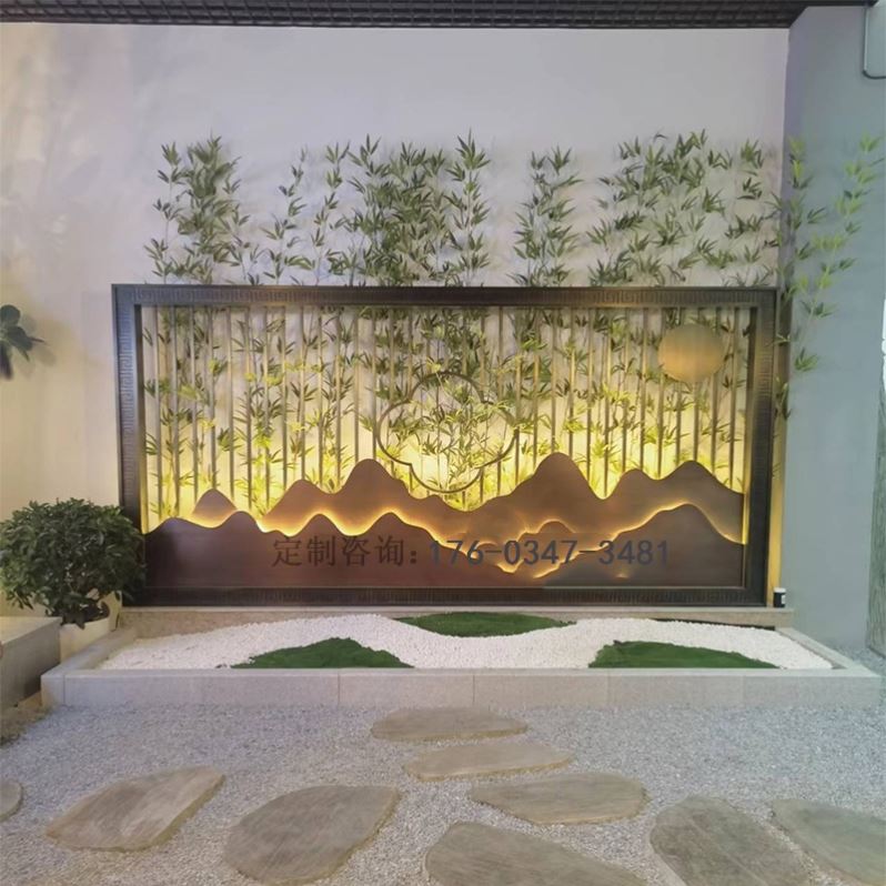 j8庭院墙g3背景墙假山j8景墙户外金属山水屏风隔断不锈钢格栅新g3