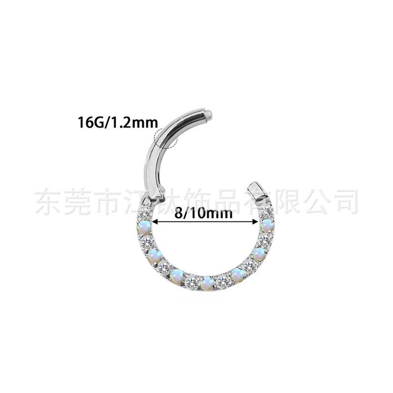 G23 Titanium Nose Ring with Opal Inlay - Cross-border ASTM F136 Titanium Alloy Body Piercing Jewelry for Ear Cartilage Helix Tragus Daith detail image 3