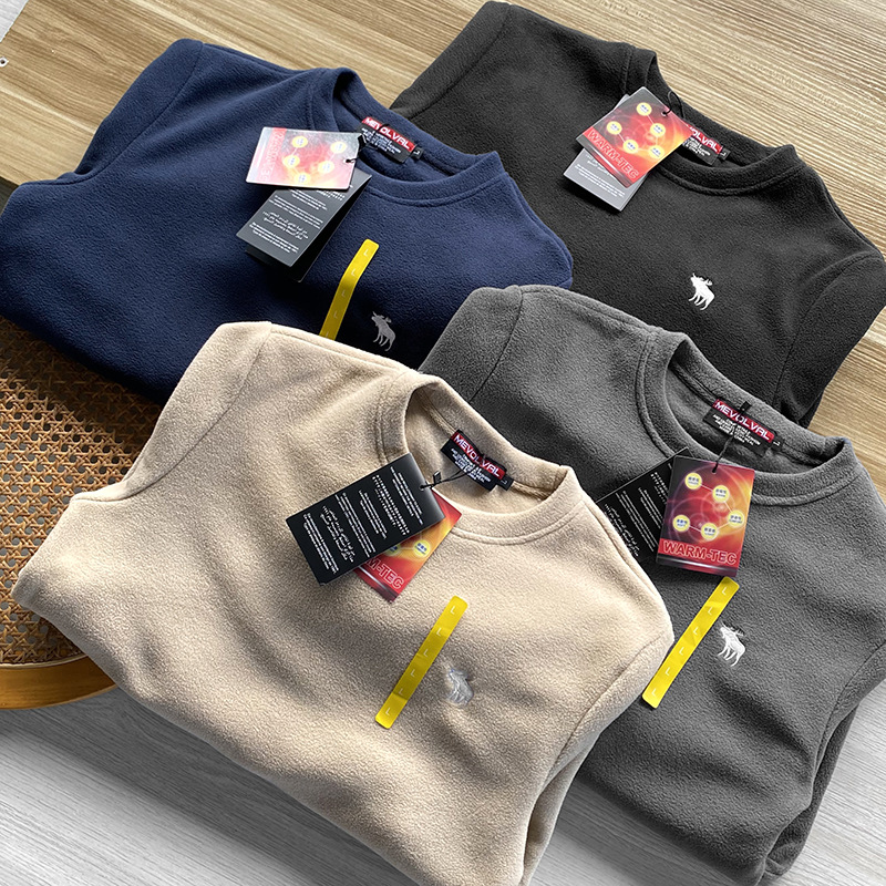 出老美！蓄熱搖粒絨!小鹿刺繡!秋冬新款保暖加厚套頭圓領衛衣男潮