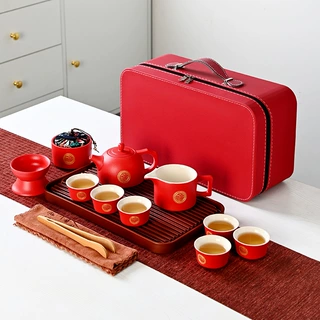 节日伴手礼中式婚庆用品送礼旅行功夫茶具套装可印logo国潮风礼盒
