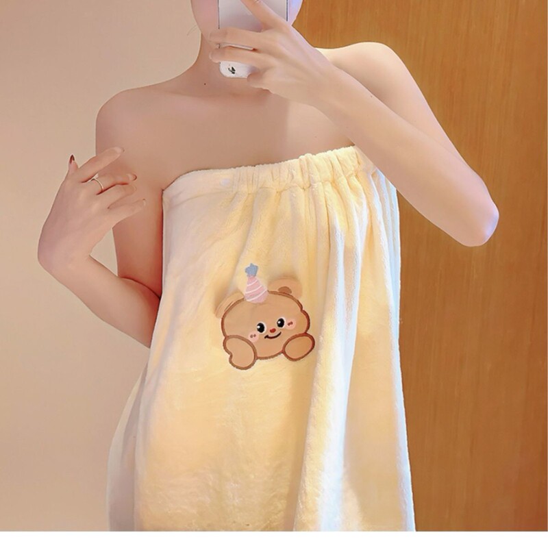Wearable and Wrapable Bath Towel Christmas Bear Coral Velvet Bathrobe Style Bath Skirt Female Cartoon Bath Towel Towel Set Lint-Free Wearable and Wrapable Bath Towel Christmas Bear Coral Velvet Bathrobe Style Bath Skirt Female Cartoon Bath Towel Towel Set Lint-Free