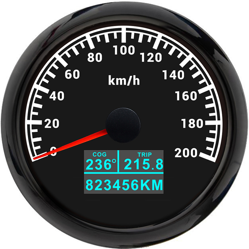 Motuoche 85mm GPS Speedometer Odometer with Trip Meter 12V 24V Car Motorcycle (automobile instrument) - black-bezel-black-face-200kmh