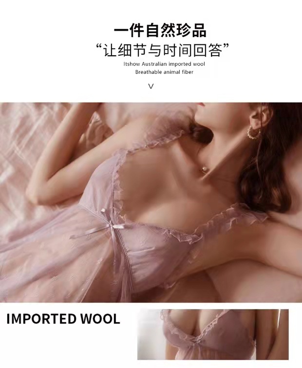 Lace Strap Babydoll Nightdress Set, Sheer Polyester Slip Style, White One Size — detail image 19