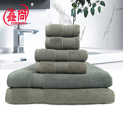 Towel set Amazon specializes in pure cotton towel and bath towel combination foreign trade towel set combed cotton thickened six-piece set