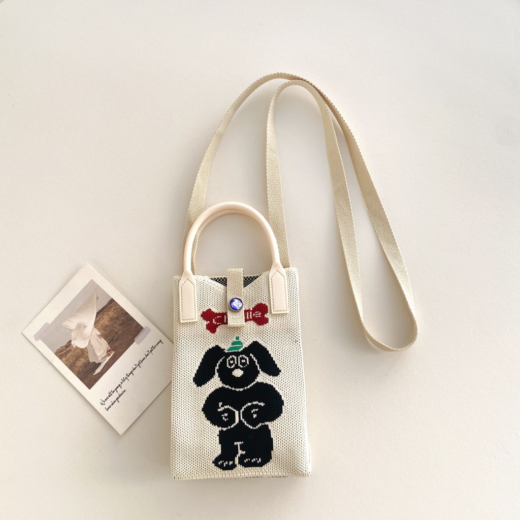 Bolso tejido para teléfono móvil con diseño único, mini bolso versátil con diseño de gato de la suerte, bolso cruzado para mujer, bolso de hombro.