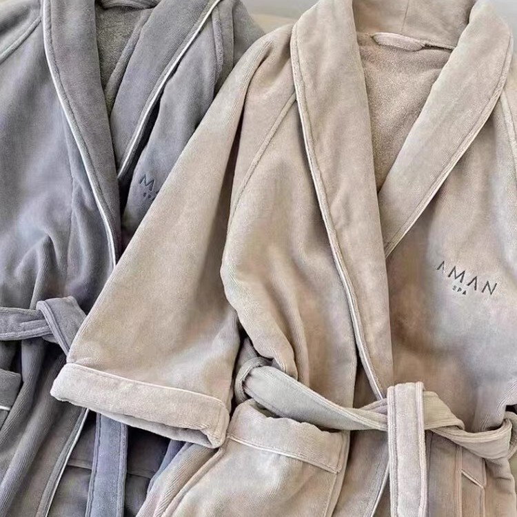 High-End Aman Hotel Pure Cotton Absorbent Spa Anpan Bathrobe Couple Peace Hotel Yue Rongzhuang Beauty Salon High-End Aman Hotel Pure Cotton Absorbent Spa Anpan Bathrobe Couple Peace Hotel Yue Rongzhuang Beauty Salon