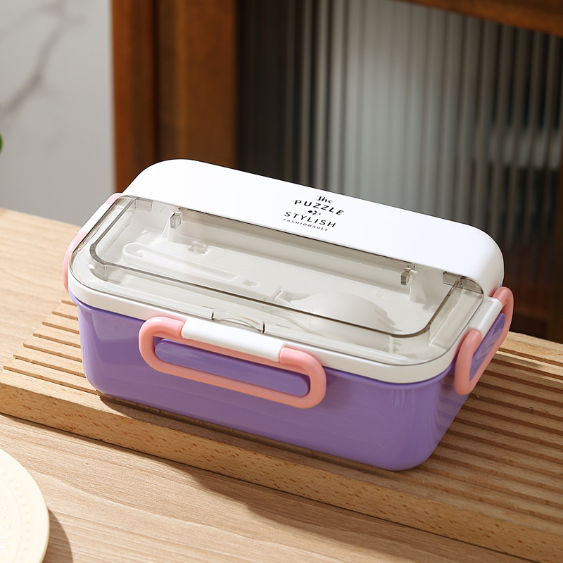 Caja de almuerzo portátil de cuatro botones caja de almuerzo de trabajador de oficina de estudiante con caja de almuerzo microondas con compartimiento de vajilla caja de almuerzo de plástico