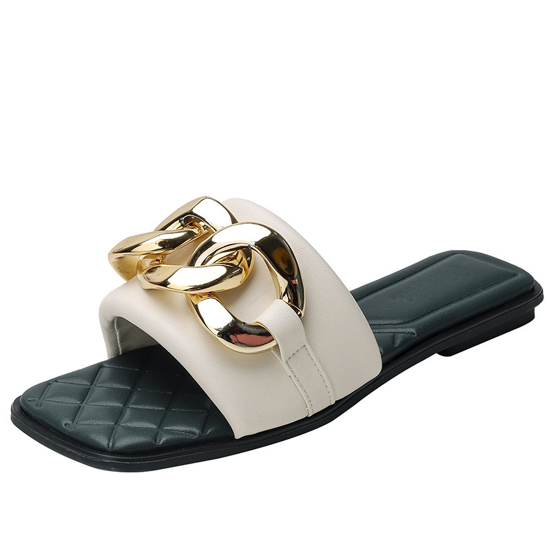 Pantofole di pelle di pecora da donna Net Red 2023 New Summer Leather One Word Pantofole da donna abbigliamento estivo moda scarpe da spiaggia tendenza_voghion.com