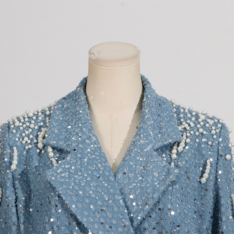 Women's Clothing Elegant Women's Dress With Pearl Embellishments & High Waist Design - Fashionable Long Sleeve A-Line Mini Dress For Summer​_voghion.com