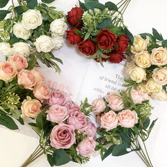 10 Head Oscar Rose Bouquet Artificial Flower Cross-border Fake Flower Wedding Flower Material Champagne Pink Home Decorations Flower Art