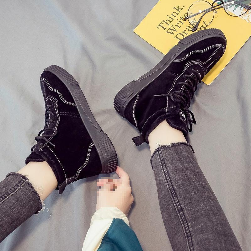 2022秋冬季新款加绒高帮帆布鞋女韩版百搭学生棉鞋加厚雪地马丁靴