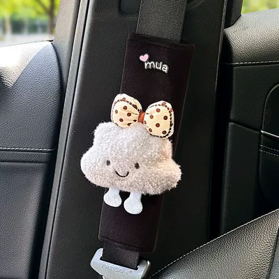 Cute Cloud-Shaped Plush Seatbelt Seat belt shoulder pad - rice-dot-bow-smiling-cloud-black-plush-shoulder-cover-black-short-velvet-257cm-mua-gray-cloud-style