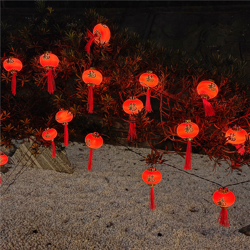 Nuevo retro linterna roja brillo luz solar cadena al aire libre a prueba de lluvia Festival de Primavera FESTIVAL DE Año Nuevo festivo luz decorativa