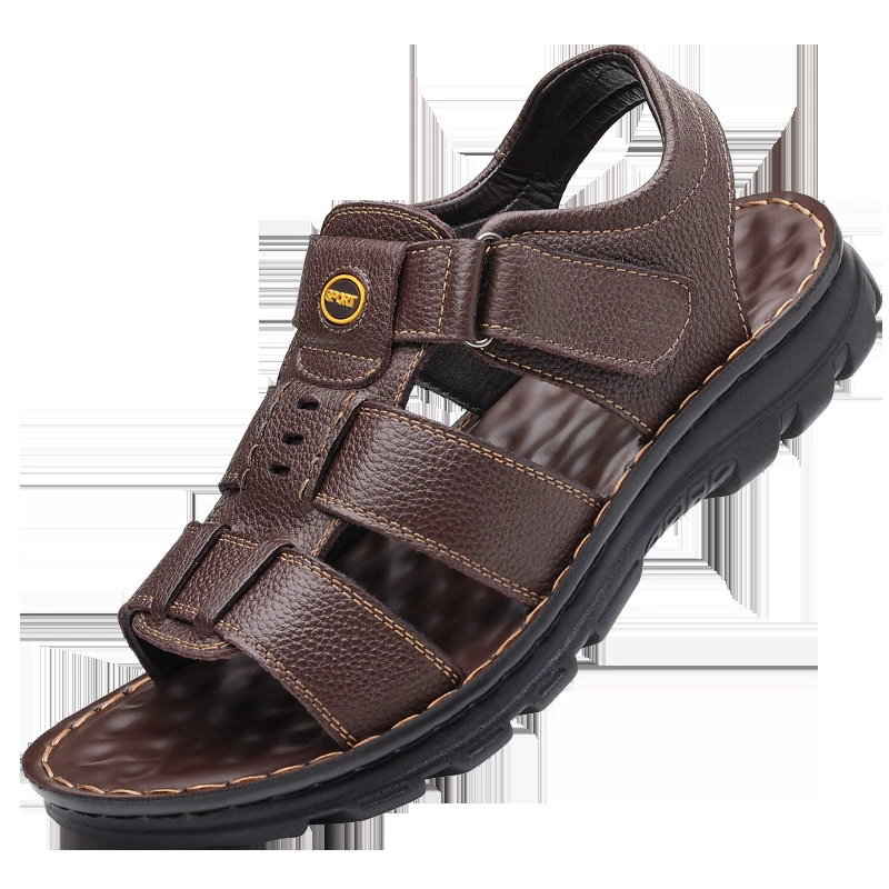 Летние sandal'ы, кожаная нескользящая обувь для пляжа, натуральная кожа