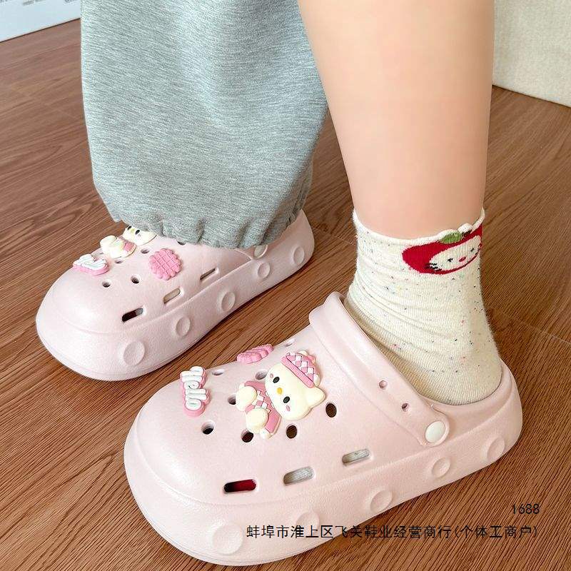 New Hello Cat Clog Shoes for Women, Summer Outdoor Non-Slip Versatile High-Appearance Soft-Soled Student Sandals