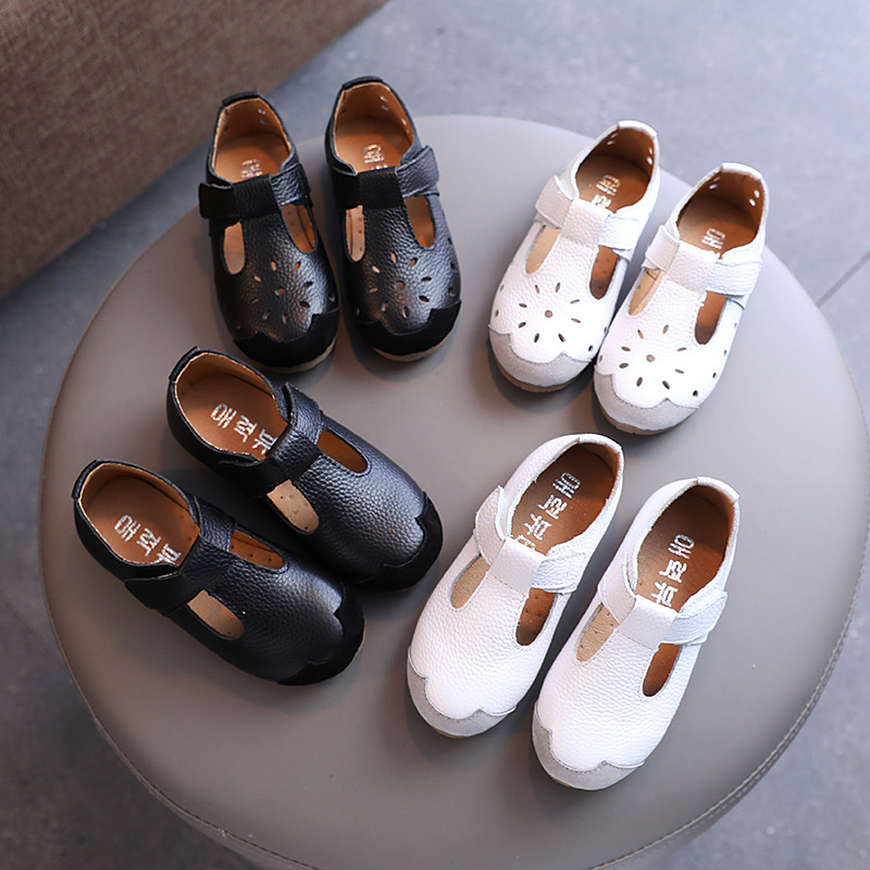 2026 Spring New Girls' Genuine Leather Children's Shoes Hollow Soft Sole Baby Genuine Leather Shoes Princess Shoes Wholesale