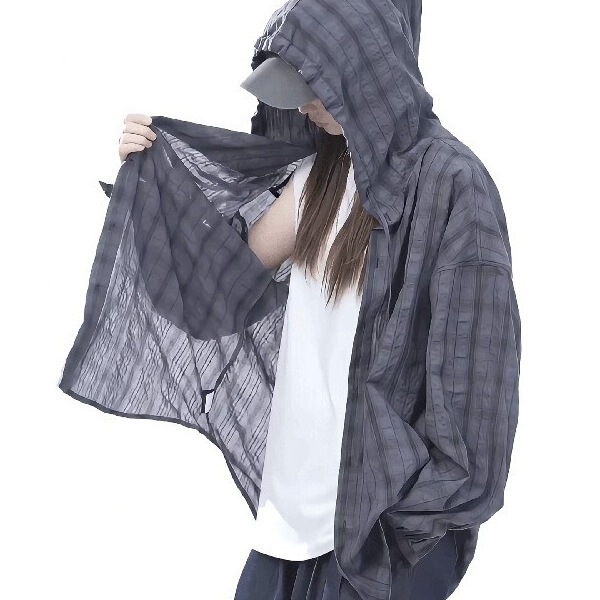 Ice Silk Quick-Drying Hooded Sun Protection Clothing for Men and Women in Summer Thin Long-Sleeved Plaid Shirt Lazy Style Loose Couple Jacket Ice Silk Quick-Drying Hooded Sun Protection Clothing for Men and Women in Summer Thin Long-Sleeved Plaid Shirt Lazy Style Loose Couple Jacket