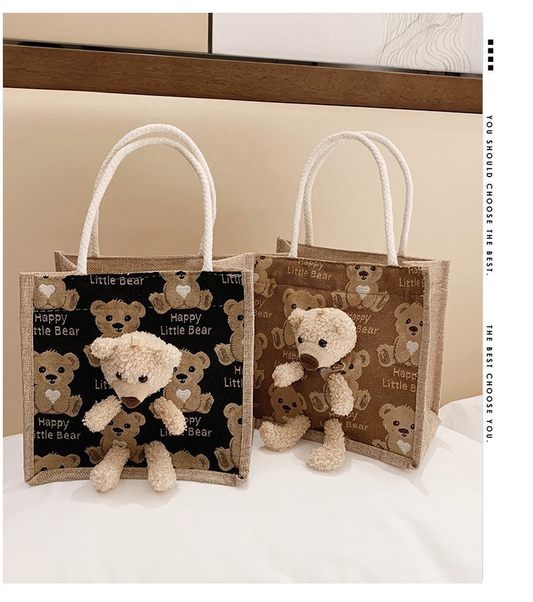 Portable lunch box, canvas bag 2021 new Korean version Instagram college student class bear tote bag undefined