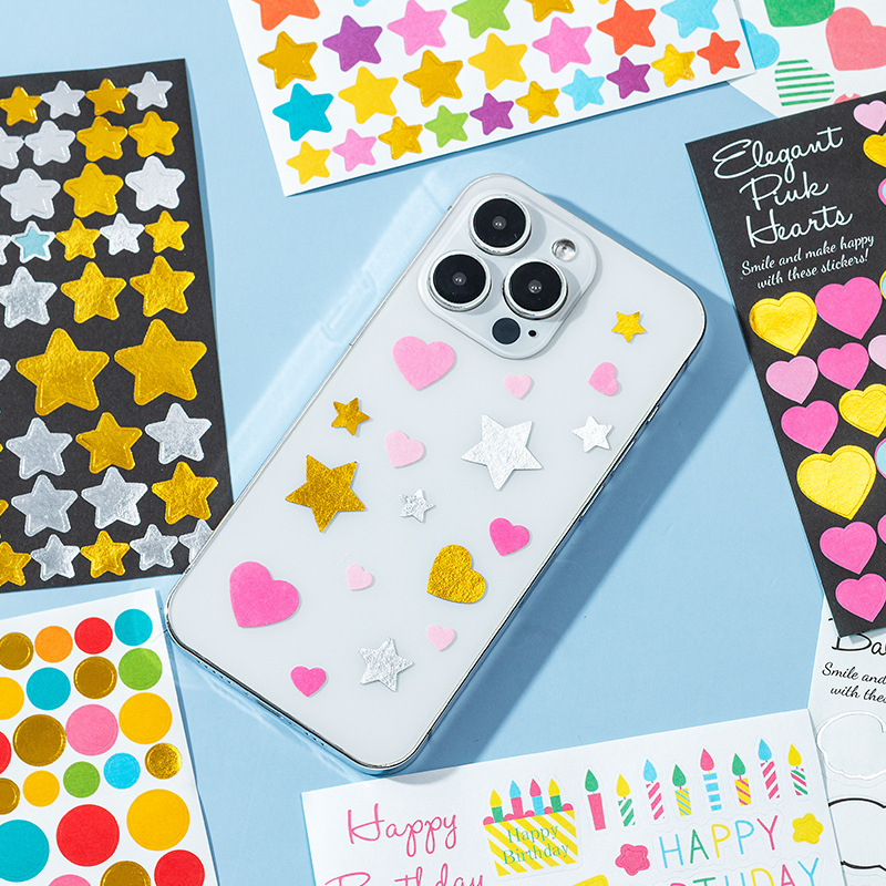 Diy colorido dorado diario pegatinas decorativas 12 amor estrellas bendición banderas coloridas pegatinas digitales