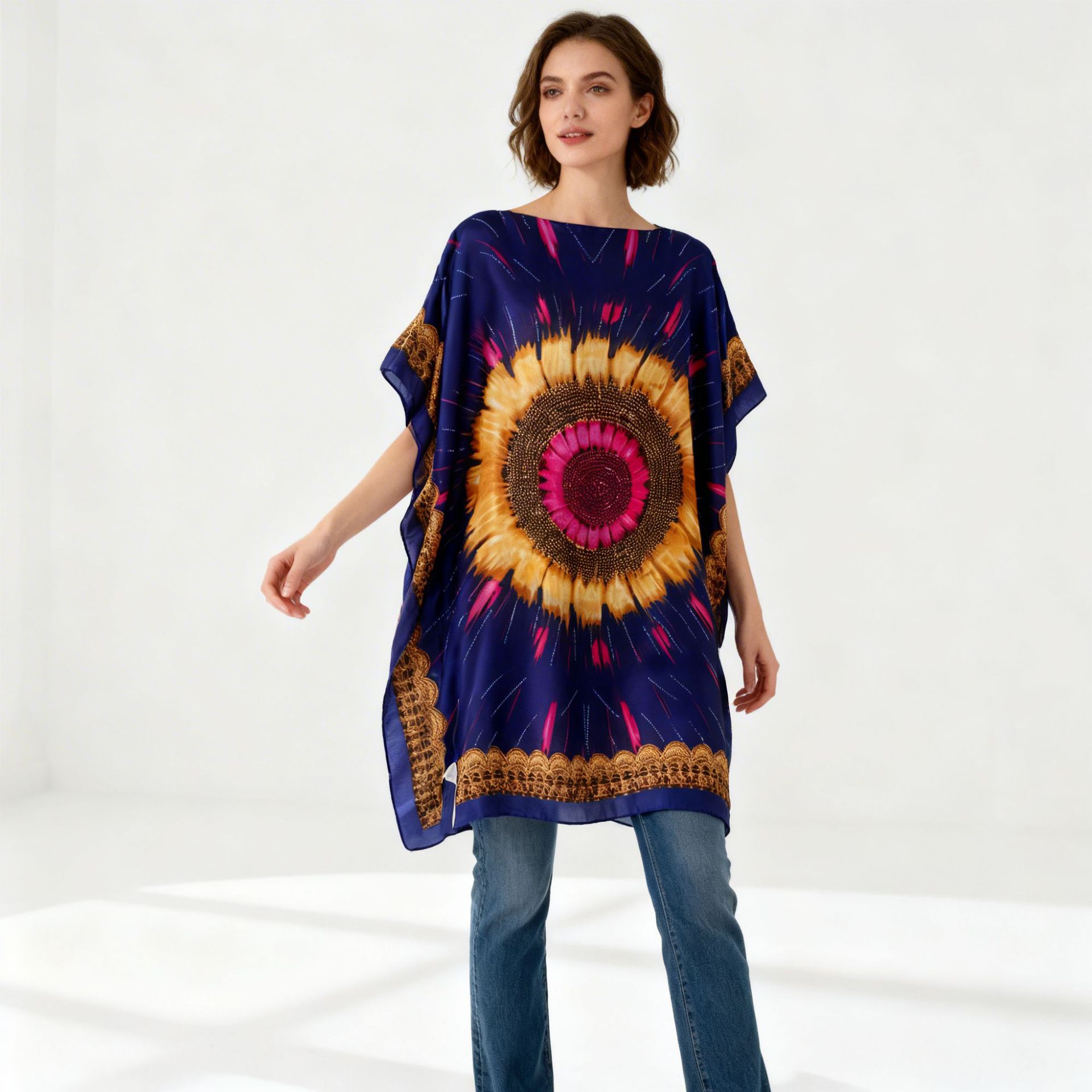 ebay nuevo estilo nacional europeo y americano impresión de playa camiseta de abrigo sexy suelta camiseta protector solar sopa de mujer