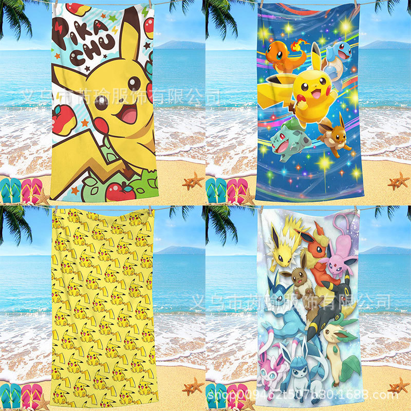 European and American Cross-Border Digital Print Pokémon Pikachu Microfiber Beach Towel Bath Towel