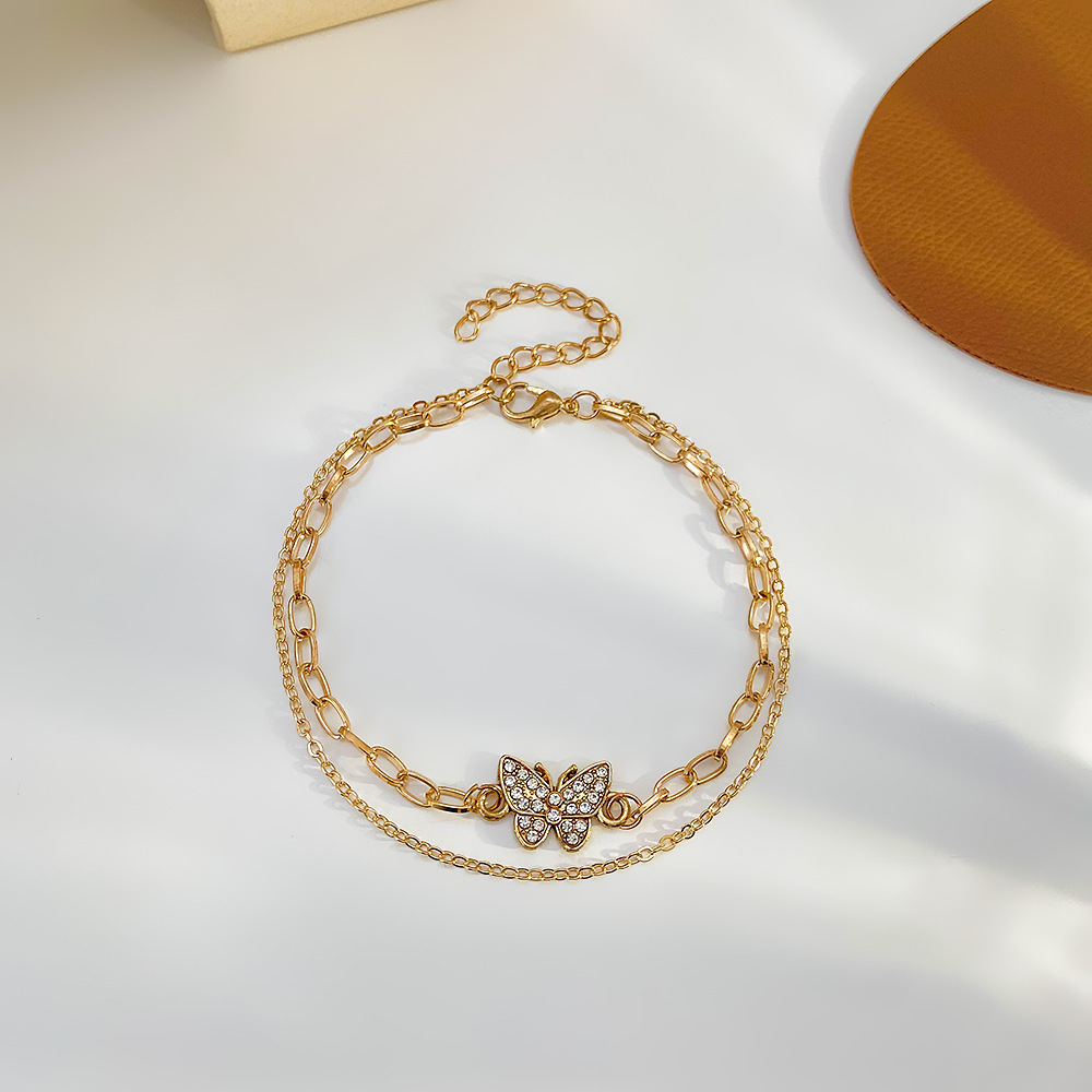 Fashion Micro Inlaid Zircon Butterfly Double Layer Chain Metal Geometry Bracelet Female display picture 3
