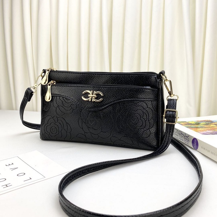 Women'S Gender Women's Medium Pu Leather Color Block Flower Streetwear Square Zipper Crossbody Bag