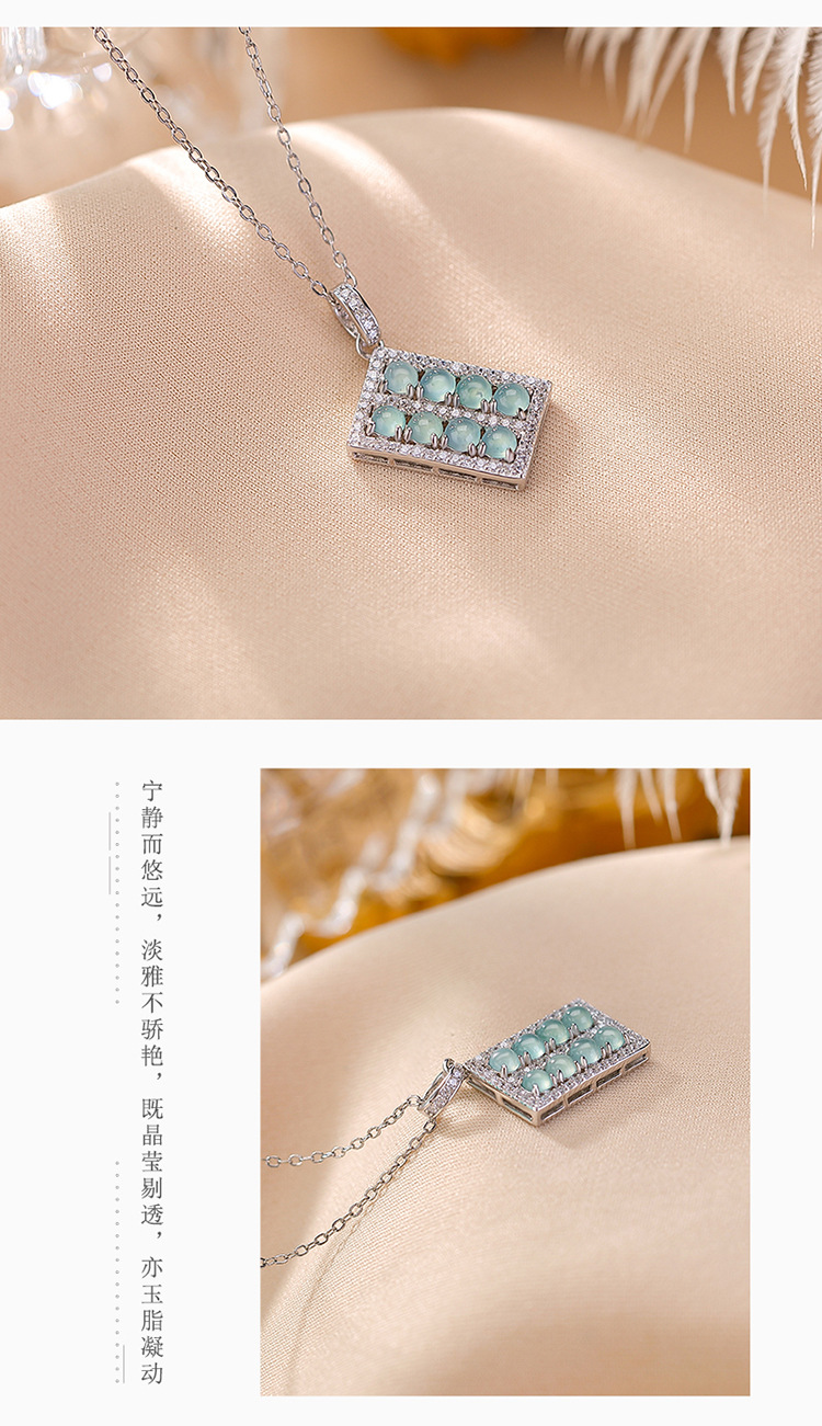Mặt dây chuyền bạc S925 hạt tròn bàn tính phong cách Trung Hoa — Mẫu ngọc nước xanh (không bao gồm dây chuyền) chi tiết 5