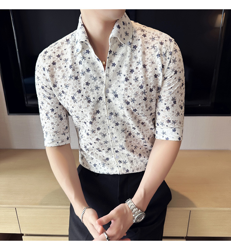 A6162 830K ÁO SƠ MI NAM HANTDU SEXY GỢI CẢM SEXY MÙA HÈ HỌA TIẾT HOA CỔ CHỮ V THỜI TRANG NAM REN G03 SẢN PHẨM MỚI