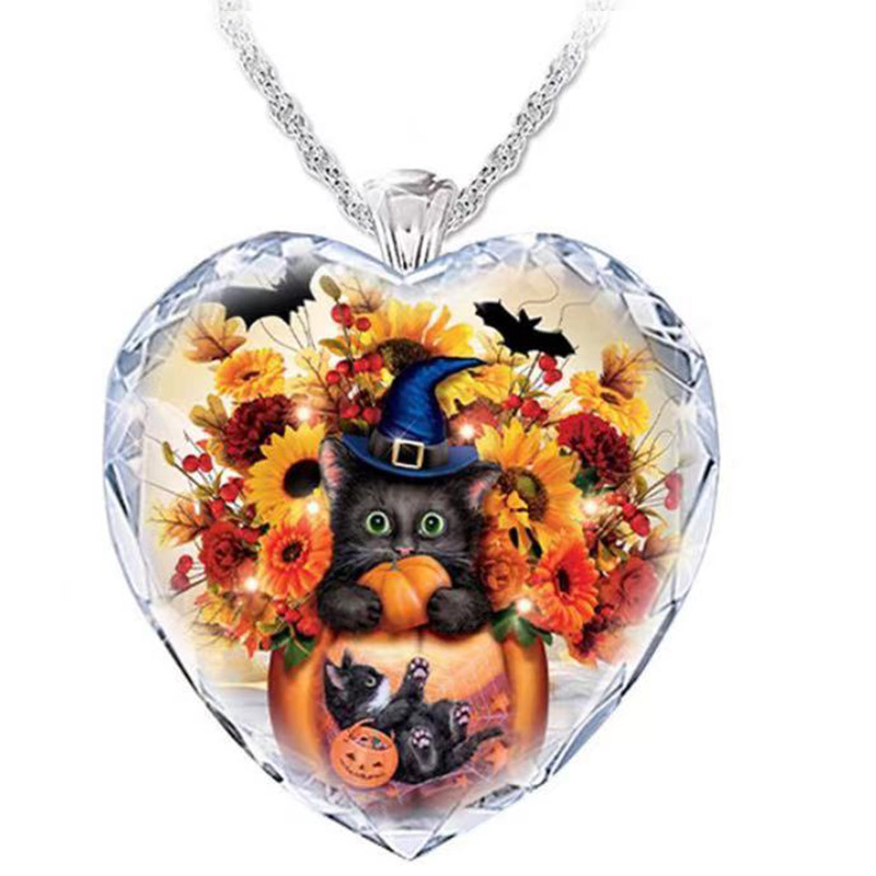 Nouveau Collier Pendentif Chat Mignon En Cristal En Forme De Coeur En Gros display picture 4