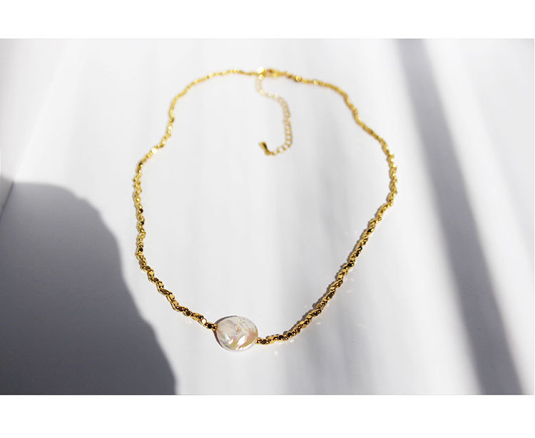 Vacuum Electroplating Baroque Pearl Gold Small Square Beads Clavicle Chain Necklace