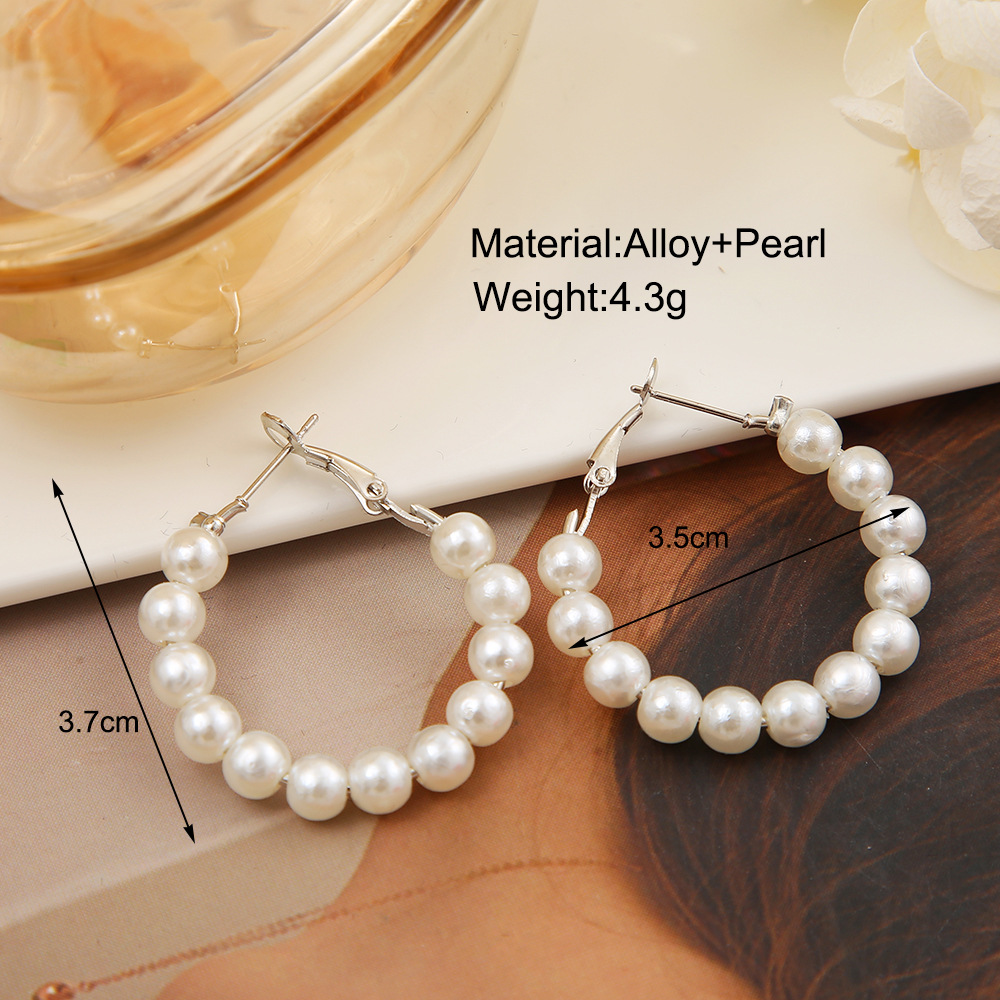 Fashion Round Artificial Pearl Stoving Varnish Women's Hoop Earrings 1 Pair display picture 2