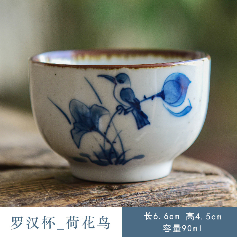Pintado a mano kung fu taza de té taza principal de loto taza única taza de té de la vendimia juego de té de cerámica taza de té de un solo tazón de té