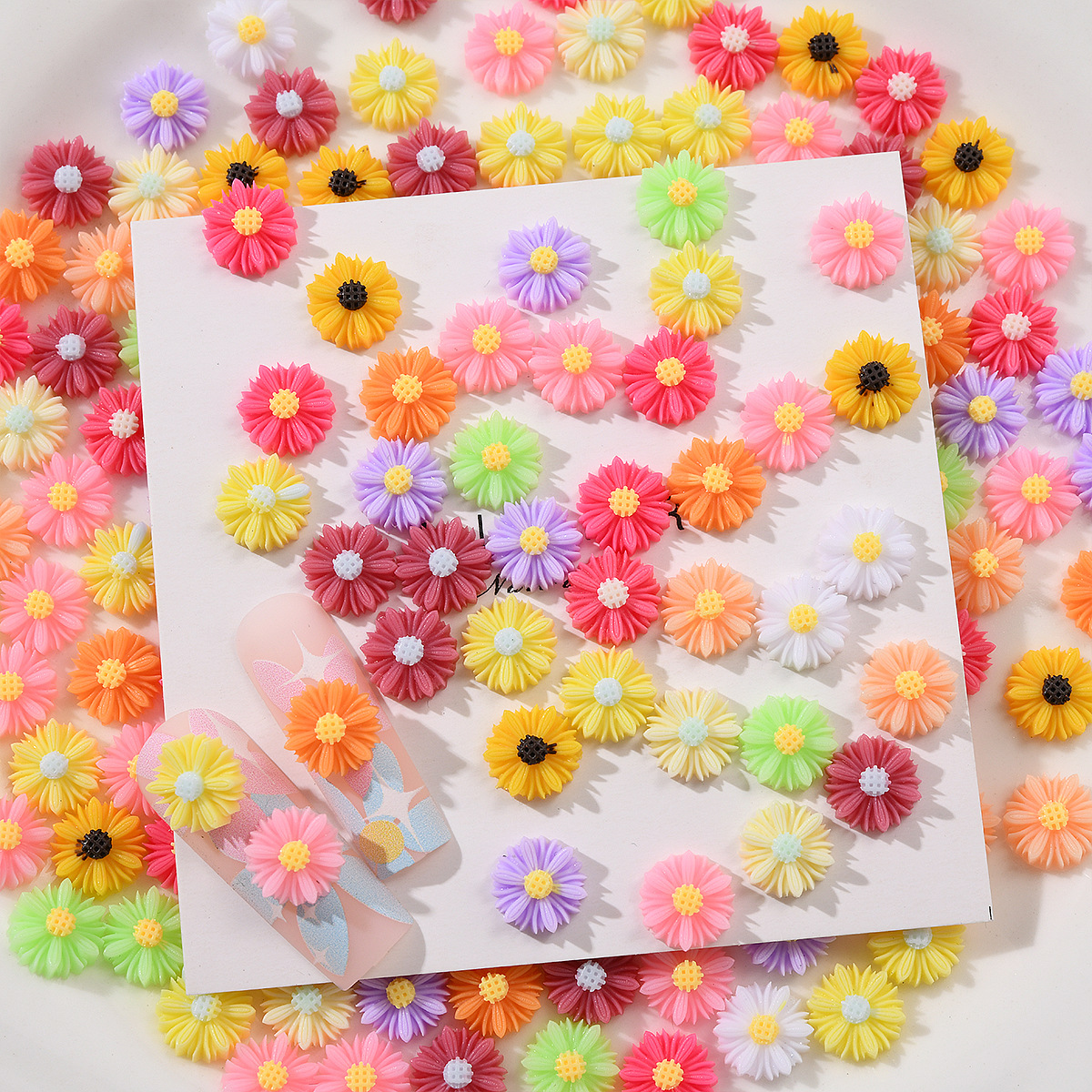 Joyas de manicura de flores coloridas de verano frescas margaritas para usar pegamento de crema de uñas para el teléfono móvil accesorios de clipes de pelo