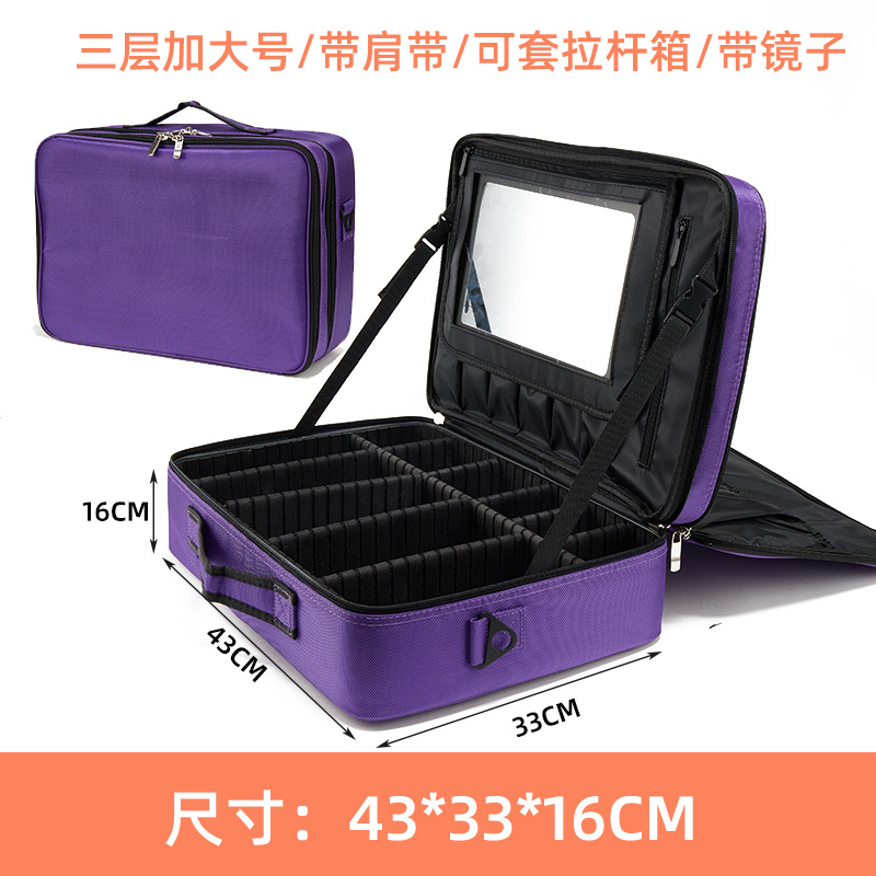 Bolsa de maquillaje portátil de gran capacidad con espejo, bolsa de almacenamiento para herramientas de tatuadores y manicuristas, bolsa con compartimentos desmontables, impermeable