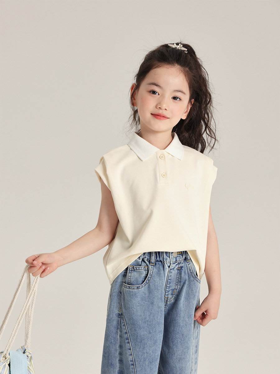 2025年新作 カジュアルでトレンディな女の子用半袖Tシャツ 可愛いポロシャツ 立体発泡プリント 子供用Tシャツ