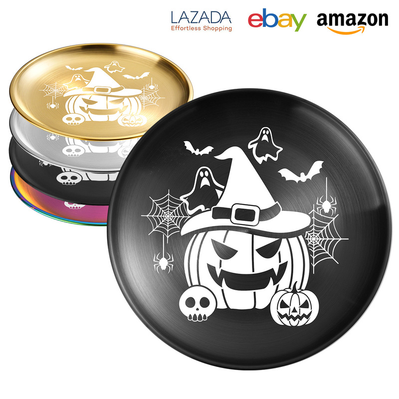 Cross-Border Halloween New Product 20cm Stainless Steel Dinner Plate Laser Pumpkin Head Pattern Outdoor Tableware Dinner Party Cross-Border Halloween New Product 20cm Stainless Steel Dinner Plate Laser Pumpkin Head Pattern Outdoor Tableware Dinner Party
